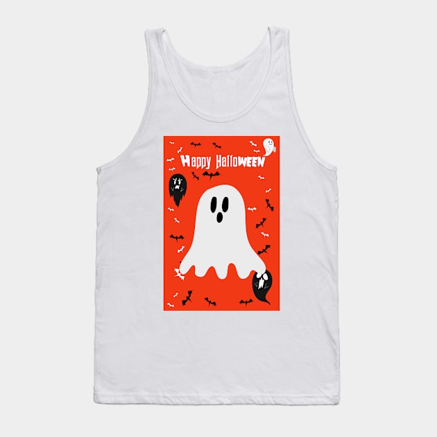 Orange Happy Halloween - Li'l Ghost Tank Top by saradaboru